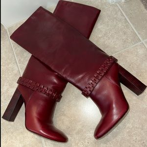 TORY BURCH BURGUNDY LEATHER SARAVA BRAID DETAIL KNEE HIGH BOOTS WMNS SIZE 8 $750